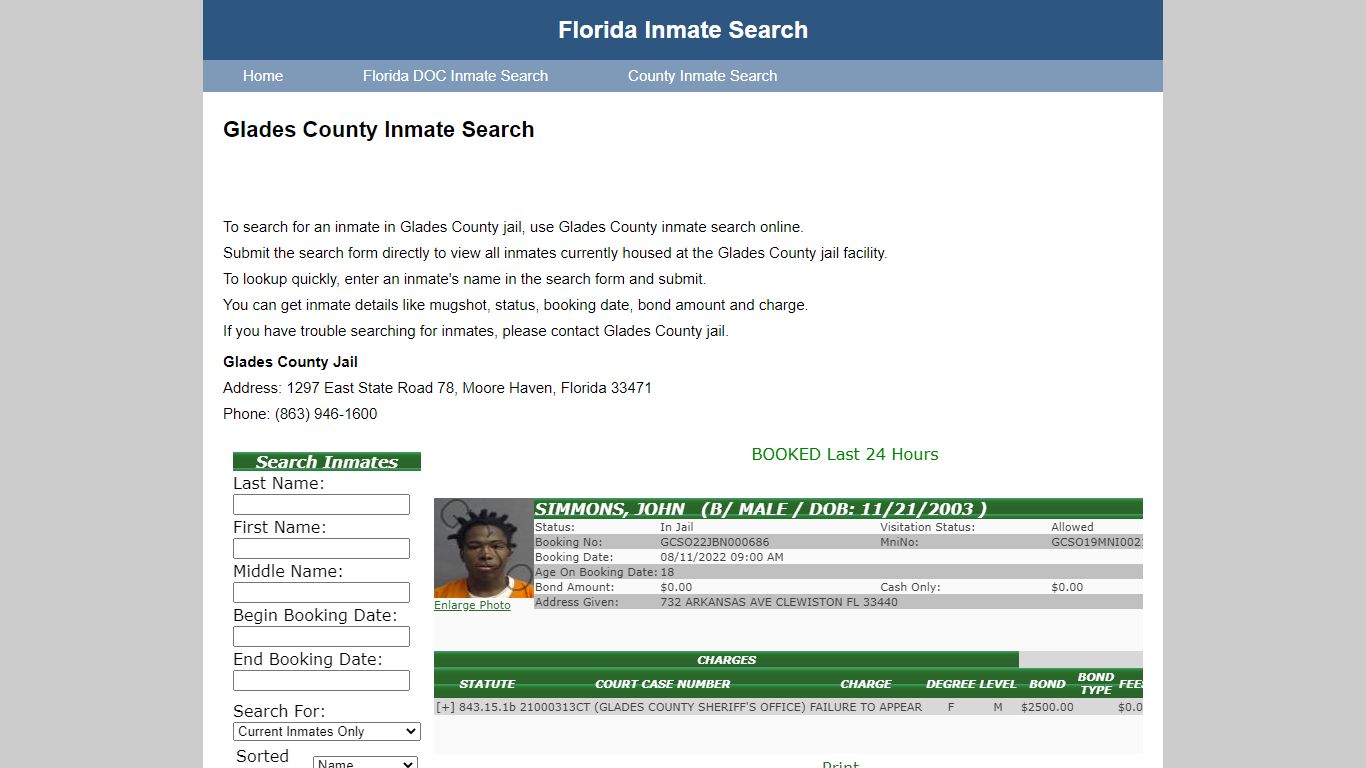 Glades County Jail Inmate Search